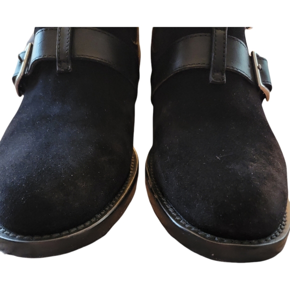 SAINT LAURENT | Women's Black Suede Motorcycle Boot w/Strap Buckles 37 - Picture 7 of 11